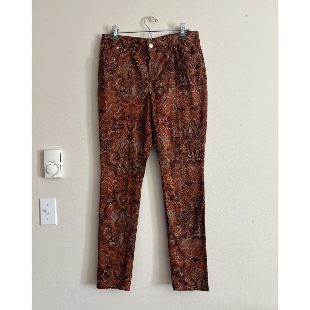 Chicos Platinum Jegging Pants Size 6 Small Fall Autumn Boho Orange Cotton Floral